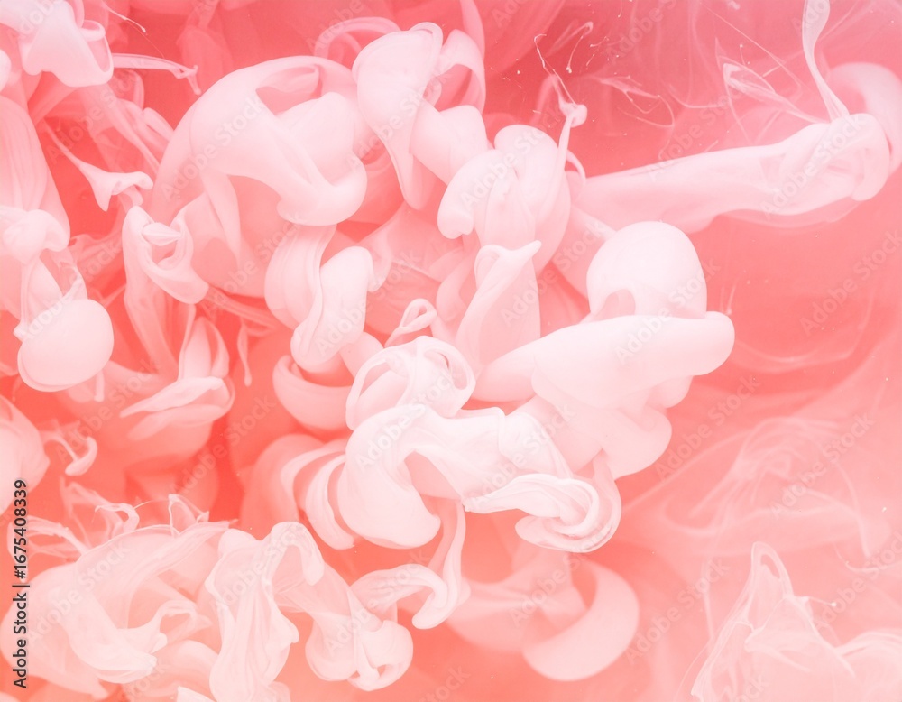 Obraz premium Dusty Rose and Coral Ink Swirl in Water – Abstract Background with Copy Space