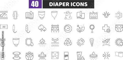 bsorbent Hygiene Line Icons | Baby Diaper and Menstrual Pad Vector Symbols