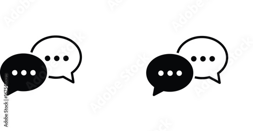 Monochrome vector chat bubble icons for communication, discussion, and online messaging