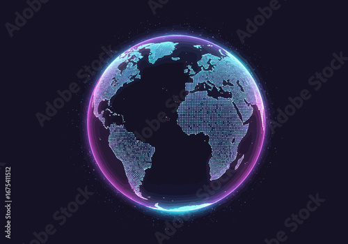 Digital Globe with Glowing Neon Outline on Dark Background.