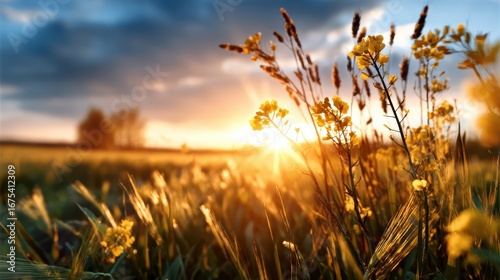 A breathtaking sunrise illuminates a field of wildflowers, capturing the essence of nature's beauty and renewal, symbolizing hope and the promise of a new day.