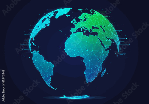Digital World Globe with Connected Network Lines and Continents.
