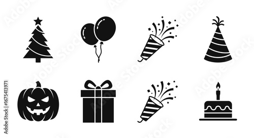 Celebration, Holiday, and Party Icons Vector Set