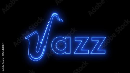 neon saxophone icon animated jazz saxophone neon icon croma green screen 4k looping
