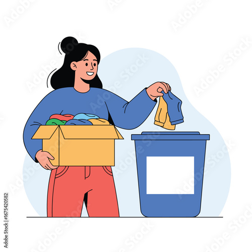 Generous woman donating clothes to charity helping underprivileged people receive essential items for a better life
