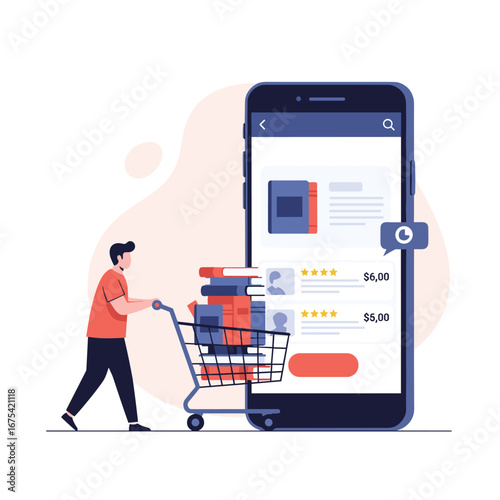 Online bookstore shopping experience with mobile application technology and customer engagement for digital commerce growth and user satisfaction