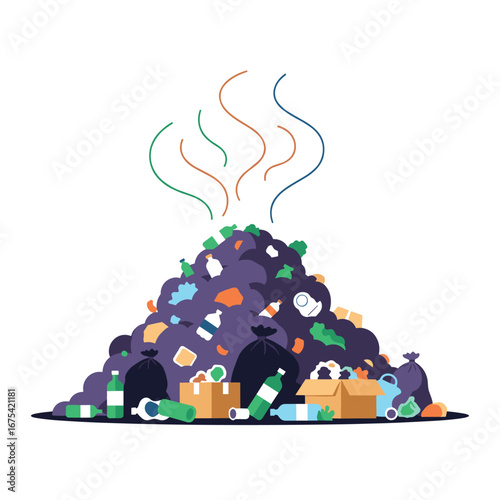 A large heap of garbage bags filled with discarded household trash and items creating an unpleasant odor illustrating waste management challenges