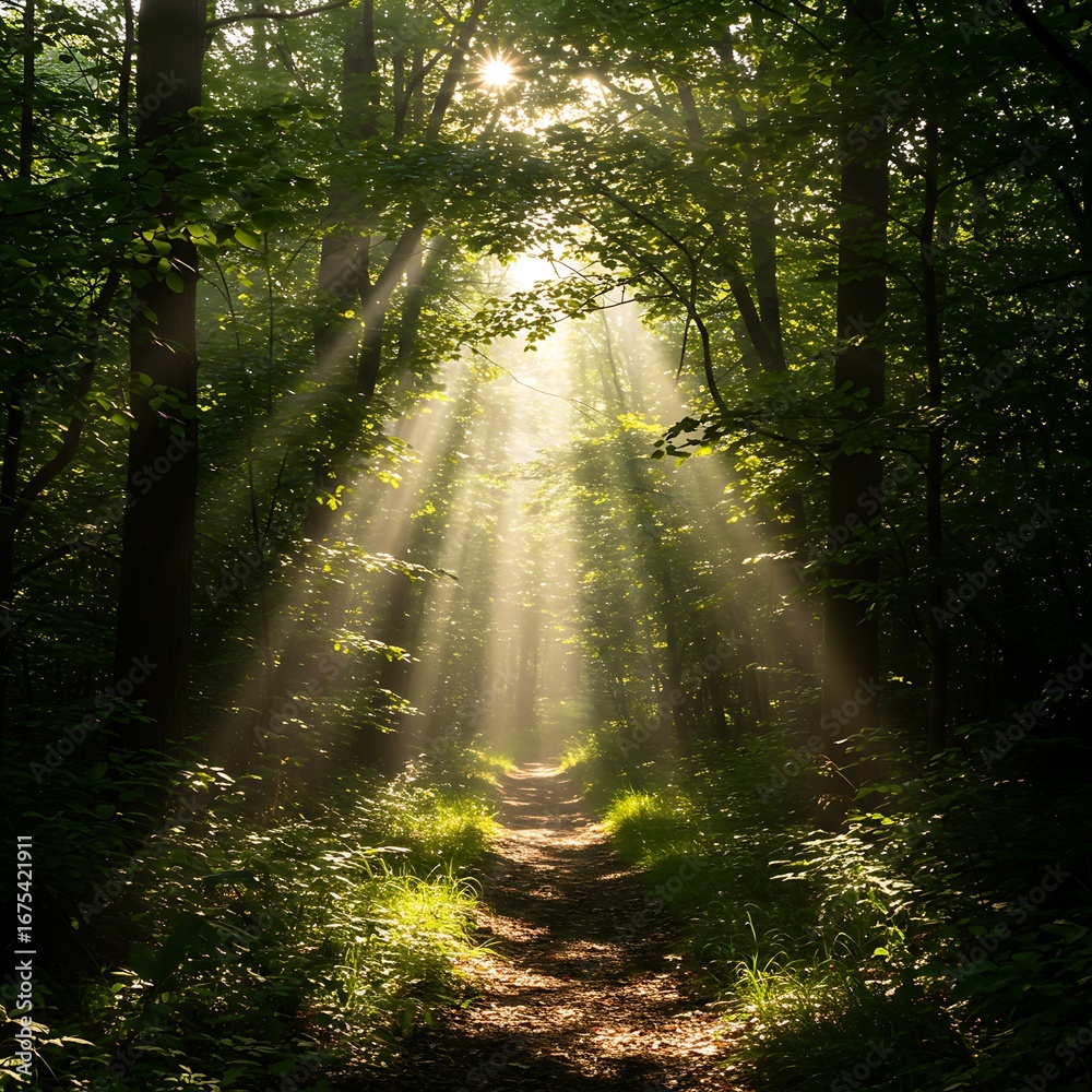 Obraz premium 緑の聖域、光射す道