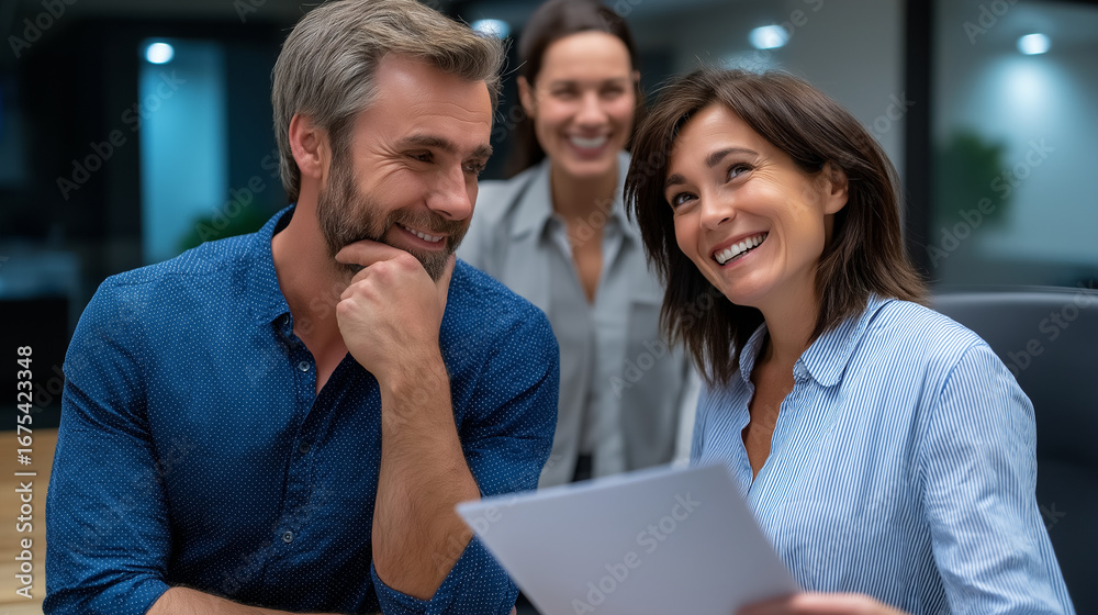 Obraz premium Thoughtful Husband and Excited Wife with Salesperson