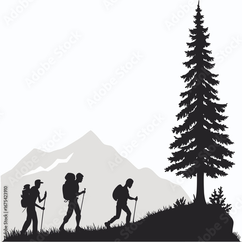 Hikers Trekking Through Mountain Landscape