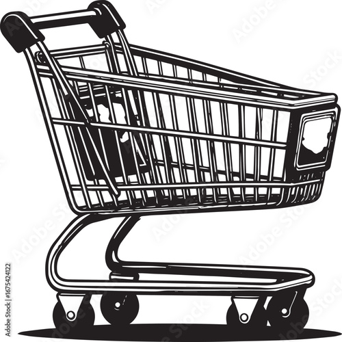Empty shopping cart, side view, graphic illustration.