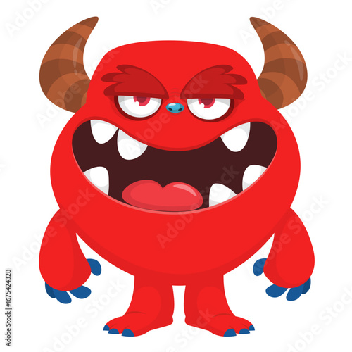 Cartoon funny monster character design with funny face expression. Halloween vector illustration 