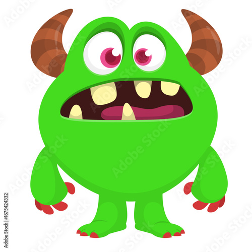 Cartoon funny monster character design with funny face expression. Halloween vector illustration 
