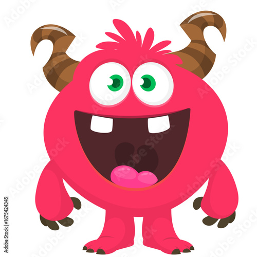 Cartoon funny monster character design with funny face expression. Halloween vector illustration 