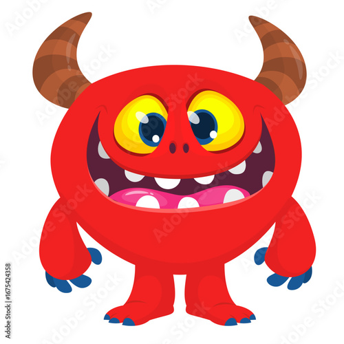 Cartoon funny monster character design with funny face expression. Halloween vector illustration 
