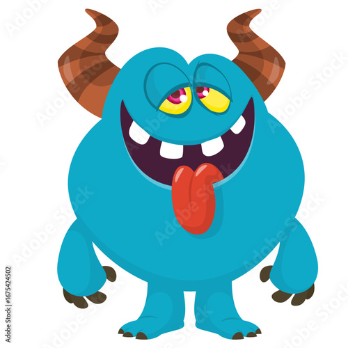 Cartoon funny monster character design with funny face expression. Halloween vector illustration 