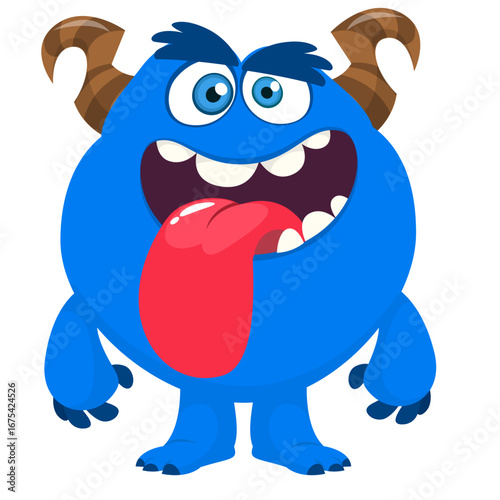 Cartoon funny monster character design with funny face expression. Halloween vector illustration 