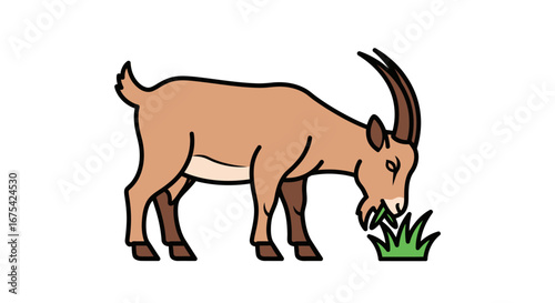 Minimalist Goat Illustration Grazing on Grass, Ideal for Children's Books, Educational Materials, and Wildlife Conservation Projects