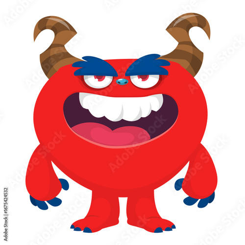 Cartoon funny monster character design with funny face expression. Halloween vector illustration 