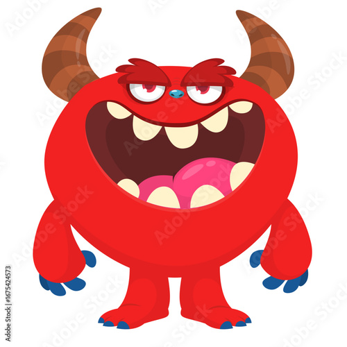 Cartoon funny monster character design with funny face expression. Halloween vector illustration 