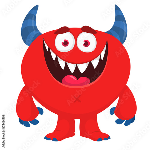 Cartoon funny monster character design with funny face expression. Halloween vector illustration 