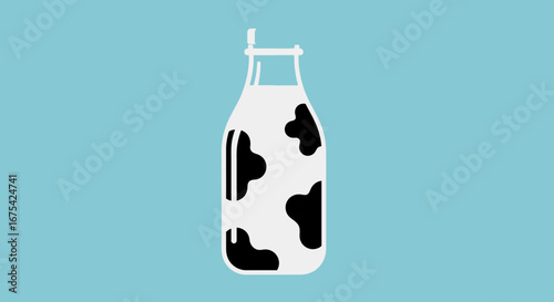 Cow Patterned Milk Bottle Illustration for Dairy Products, Healthy Food Promotions and Farm Fresh Goods Advertising, Suitable for Children's Products