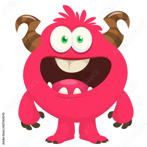 Cartoon funny monster character design with funny face expression. Halloween vector illustration 
