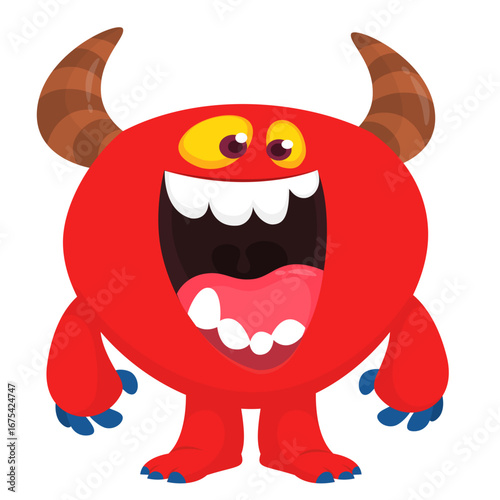 Cartoon funny monster character design with funny face expression. Halloween vector illustration 