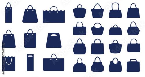 Set of shopping bag icons black color and flat style isolated on white background. Vector illustration