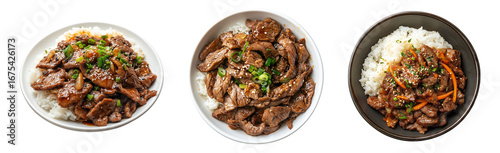 plates of bulgogi served over steamed white rice