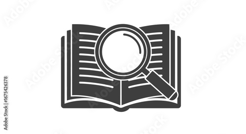 Book and Magnifying Glass Icon: Exploration of Knowledge and Research Symbol for Education, Literacy, and Academic Projects