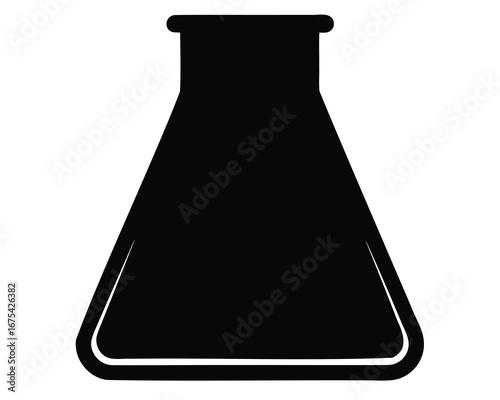 Black silhouette of an Erlenmeyer flask, scientific laboratory glassware for experiments