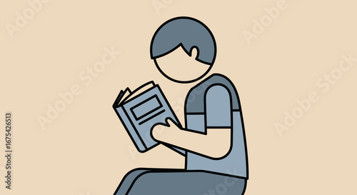 Simplified Illustration of a Person Reading a Book, Ideal for Educational Materials, Library Promotions, or Promoting Reading Habits and Literacy Initiatives.