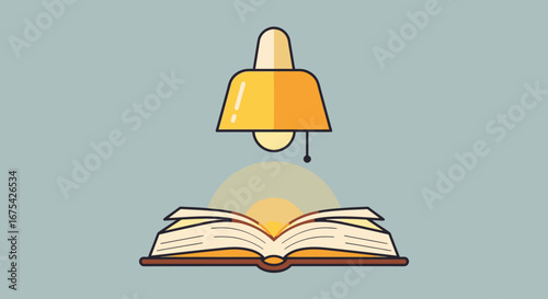 Open Book Illuminated by a Warm Lamp, Symbolizing Knowledge and Learning, Suitable for Educational Materials, Literary Content, or Creative Design Projects.