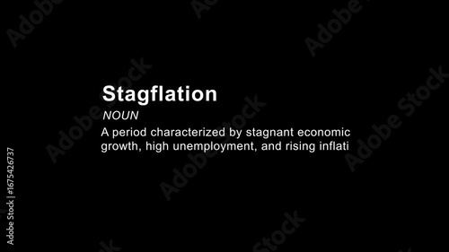 This video explores economic stagnation and stagflation implications, white color text, animation 4k video.