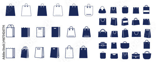 Set of shopping bag icons black color and flat style isolated on white background. Vector illustration
