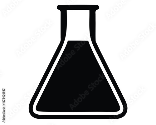 Black and white schematic illustration of an Erlenmeyer flask filled with liquid