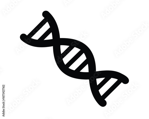 Stylized black DNA double helix strand on white background for science