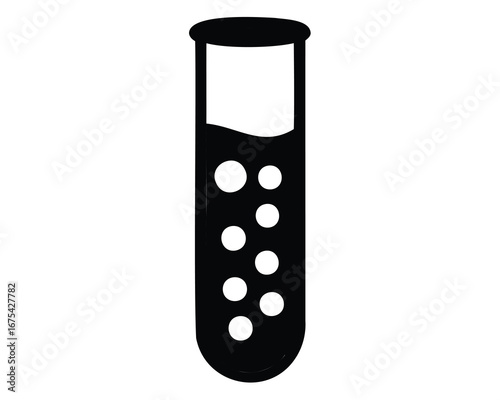 Black test tube filled with liquid and bubbles for scientific analysis