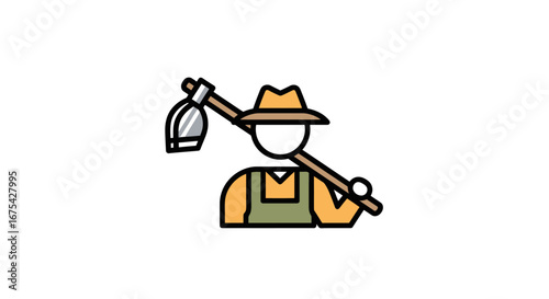 Farmworker Icon Illustrating Agricultural Labor and Rural Life for Educational Materials and Website Graphics on Agriculture and Farming Practices