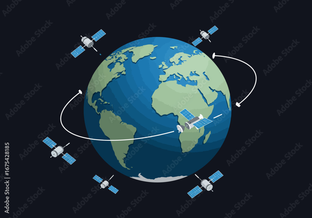 Fototapeta premium Earth with Satellites in Orbit Illustration.