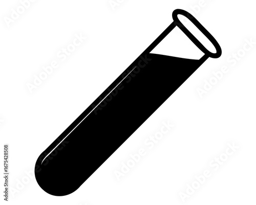 A black and white test tube at an angle holding liquid matter