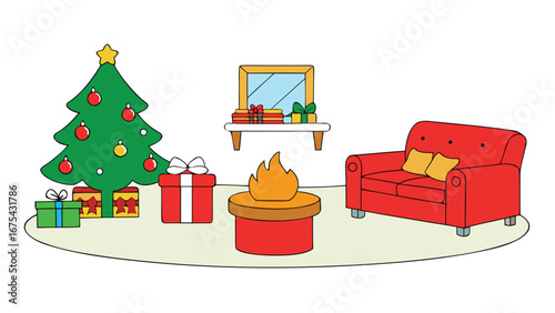 christmas living room on white background.eps
