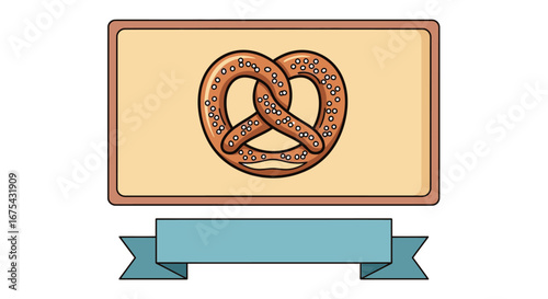 A classic twisted brown pretzel topped with white salt crystals, in a cartoon style.