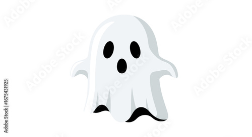 A cute, floating white ghost with a surprised expression, rendered in a simple, flat cartoon style.