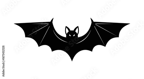 Black Bat Silhouette with Spread Wings, Halloween Symbol