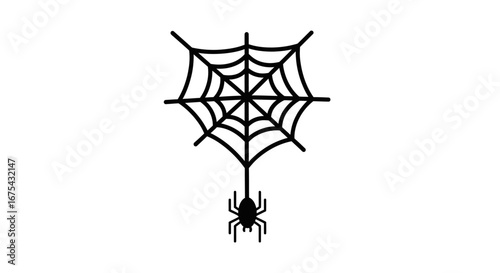 Black Spider Silhouette Hanging on Intricate Web Design