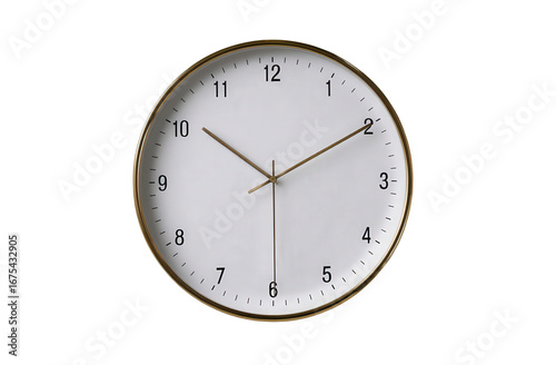 White Analog Clock with Gold Frame on Transparent Background