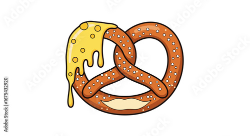 Delicious Cartoon Pretzel Covered in Melted Yellow Cheese