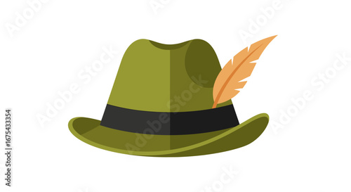 Green Tyrolean Hat with Black Band and Orange Feather Illustration